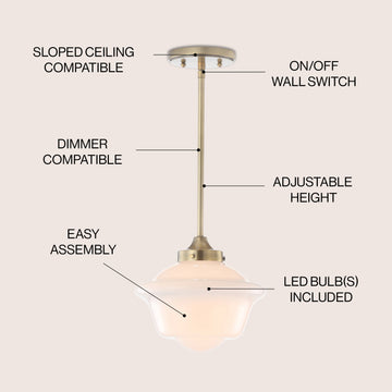 Kurtz School House Adjustable Drop Metal/Glass LED Pendant